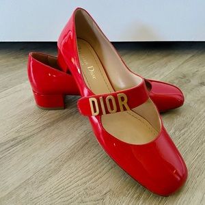 DIOR Baby-D Red Patent Block Heel Pumps
